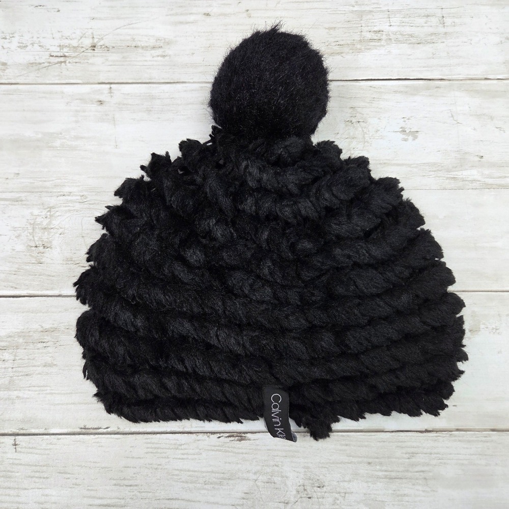 Calvin Klein Faux Fur Pom-Pom Beanie Black A9KH3429 Hat